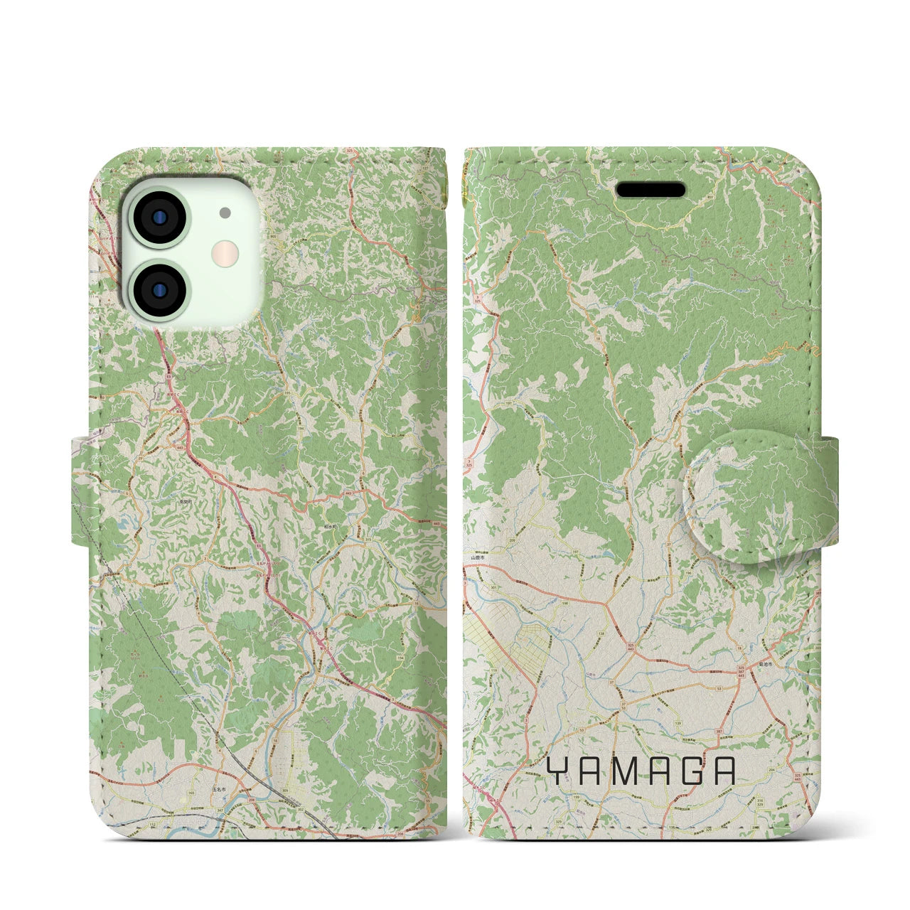 【山鹿(熊本県)】地図柄iPhoneケース(手帳タイプ)ナチュラル・iPhone 12 mini 用