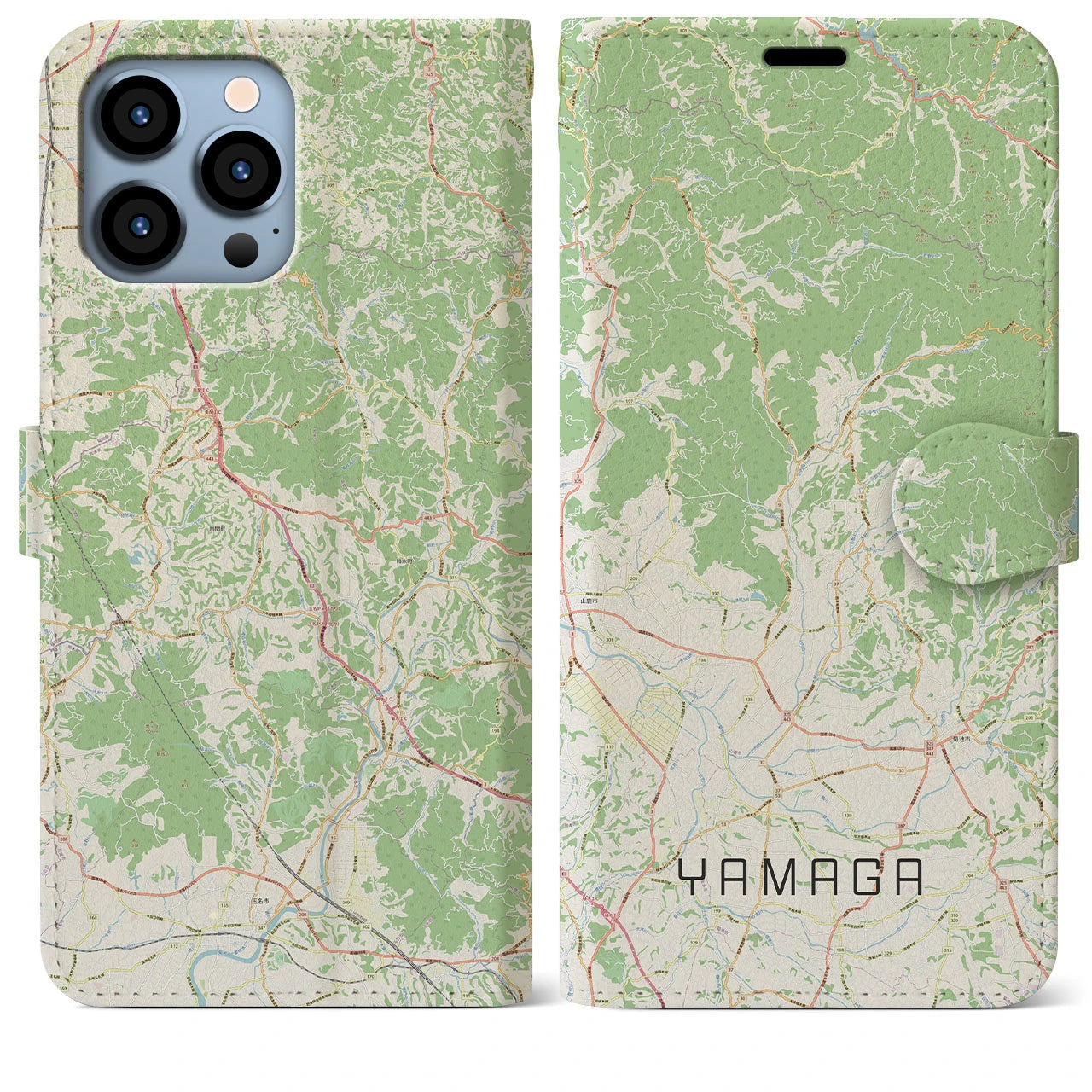 【山鹿(熊本県)】地図柄iPhoneケース(手帳タイプ)ナチュラル・iPhone 13 Pro Max 用