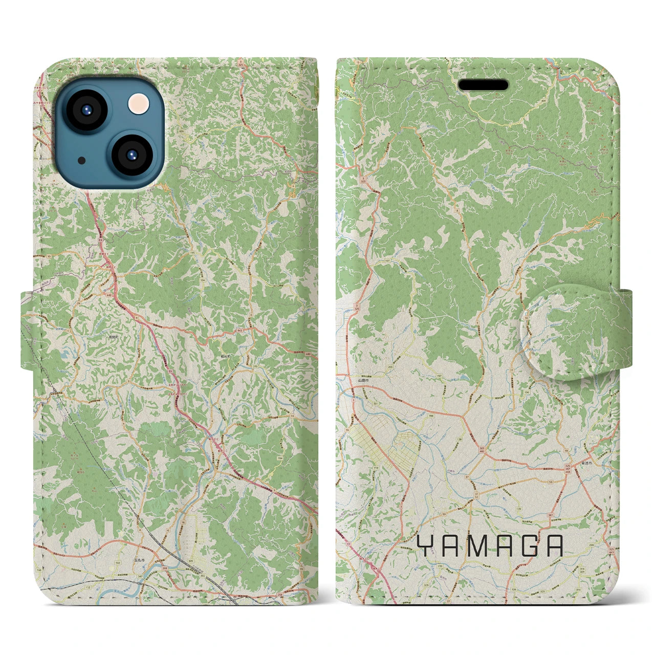 【山鹿(熊本県)】地図柄iPhoneケース(手帳タイプ)ナチュラル・iPhone 13 用