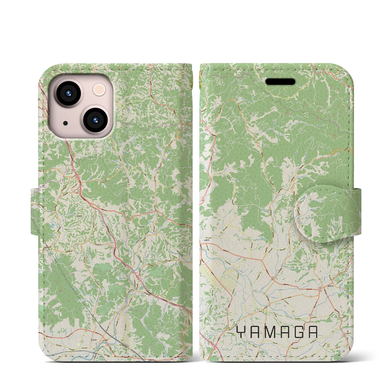【山鹿(熊本県)】地図柄iPhoneケース(手帳タイプ)ナチュラル・iPhone 13 mini 用