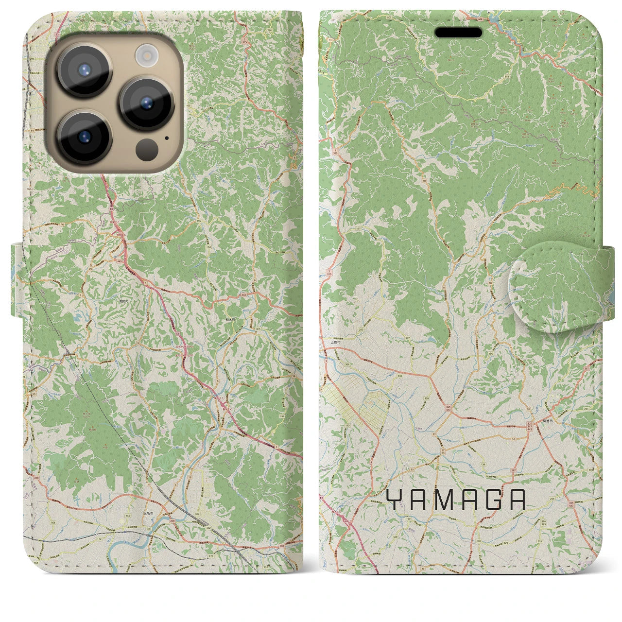 【山鹿(熊本県)】地図柄iPhoneケース(手帳タイプ)ナチュラル・iPhone 14 Pro Max 用