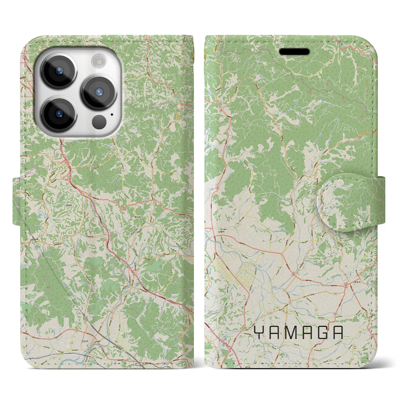 【山鹿(熊本県)】地図柄iPhoneケース(手帳タイプ)ナチュラル・iPhone 14 Pro 用