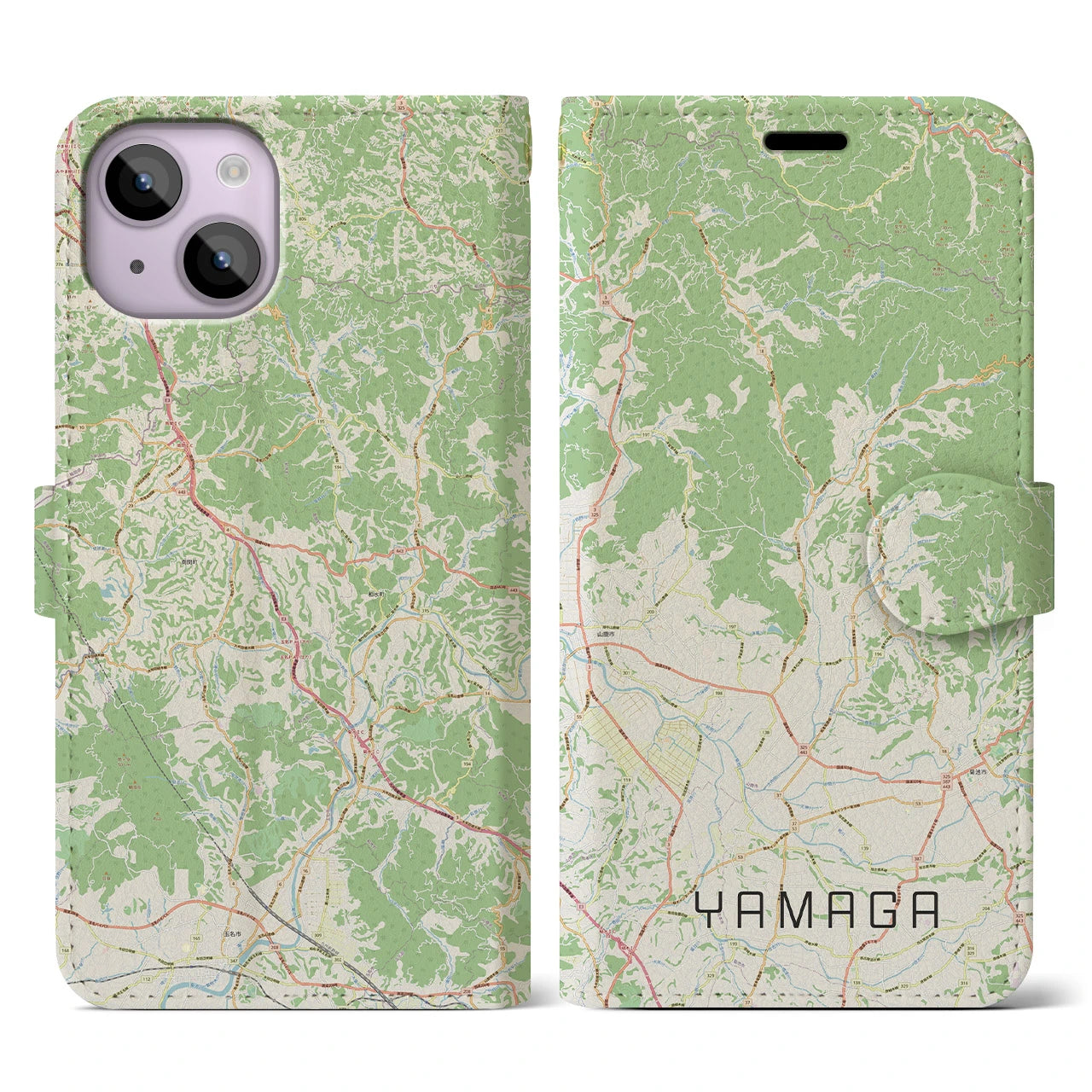 【山鹿(熊本県)】地図柄iPhoneケース(手帳タイプ)ナチュラル・iPhone 14 用