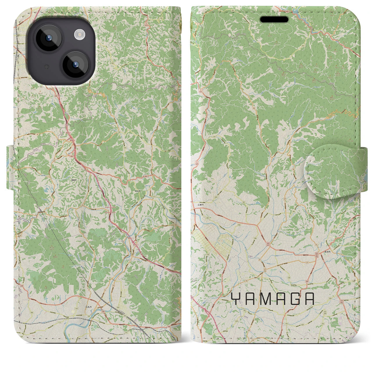【山鹿(熊本県)】地図柄iPhoneケース(手帳タイプ)ナチュラル・iPhone 14 Plus 用