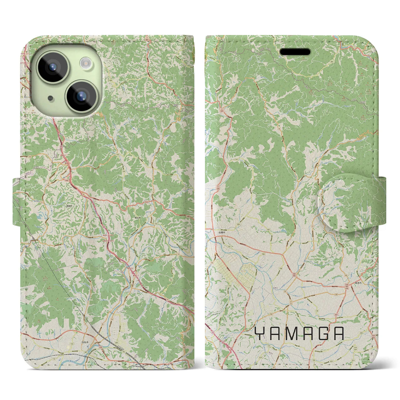 【山鹿(熊本県)】地図柄iPhoneケース(手帳タイプ)ナチュラル・iPhone 15 用