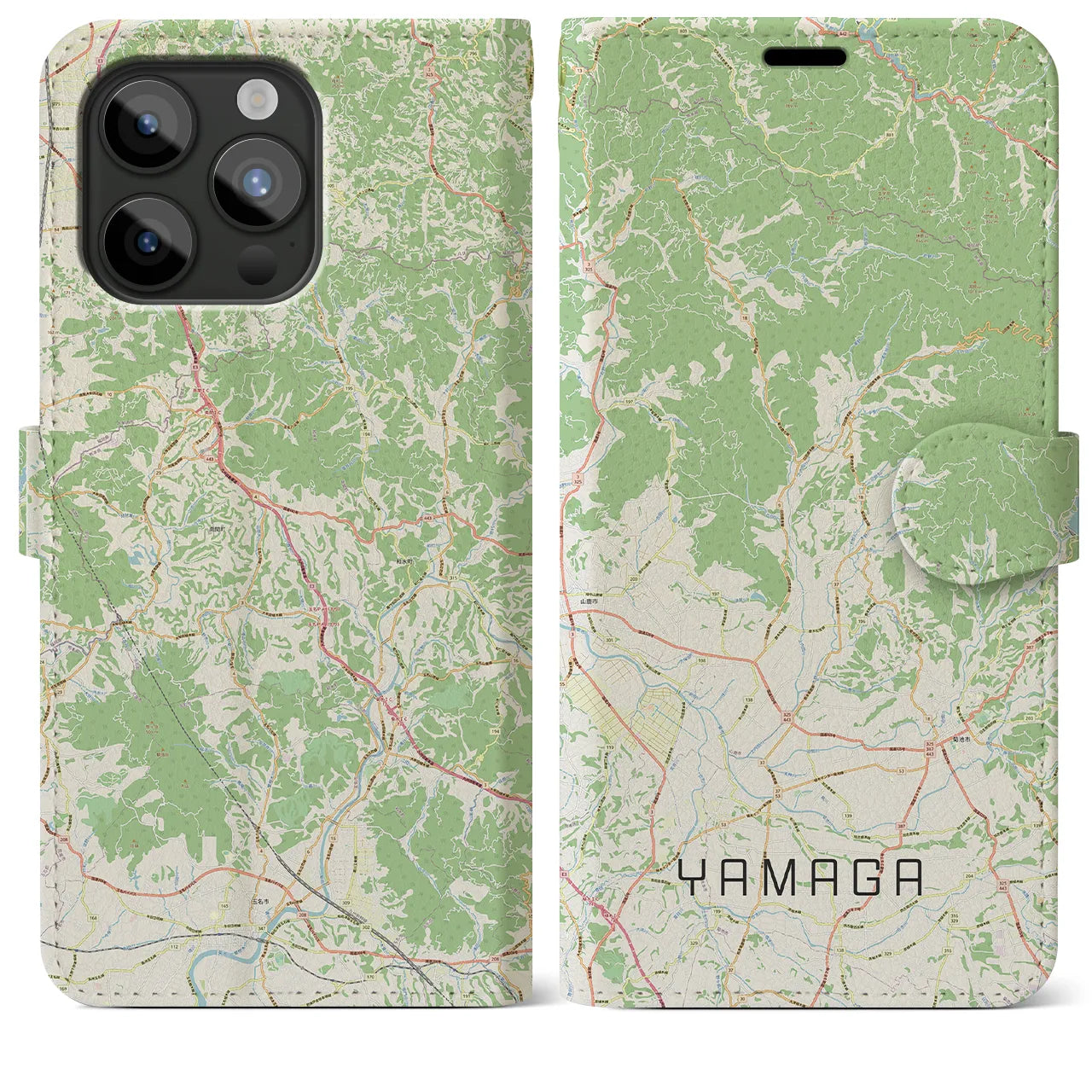 【山鹿(熊本県)】地図柄iPhoneケース(手帳タイプ)ナチュラル・iPhone 15 Pro Max 用