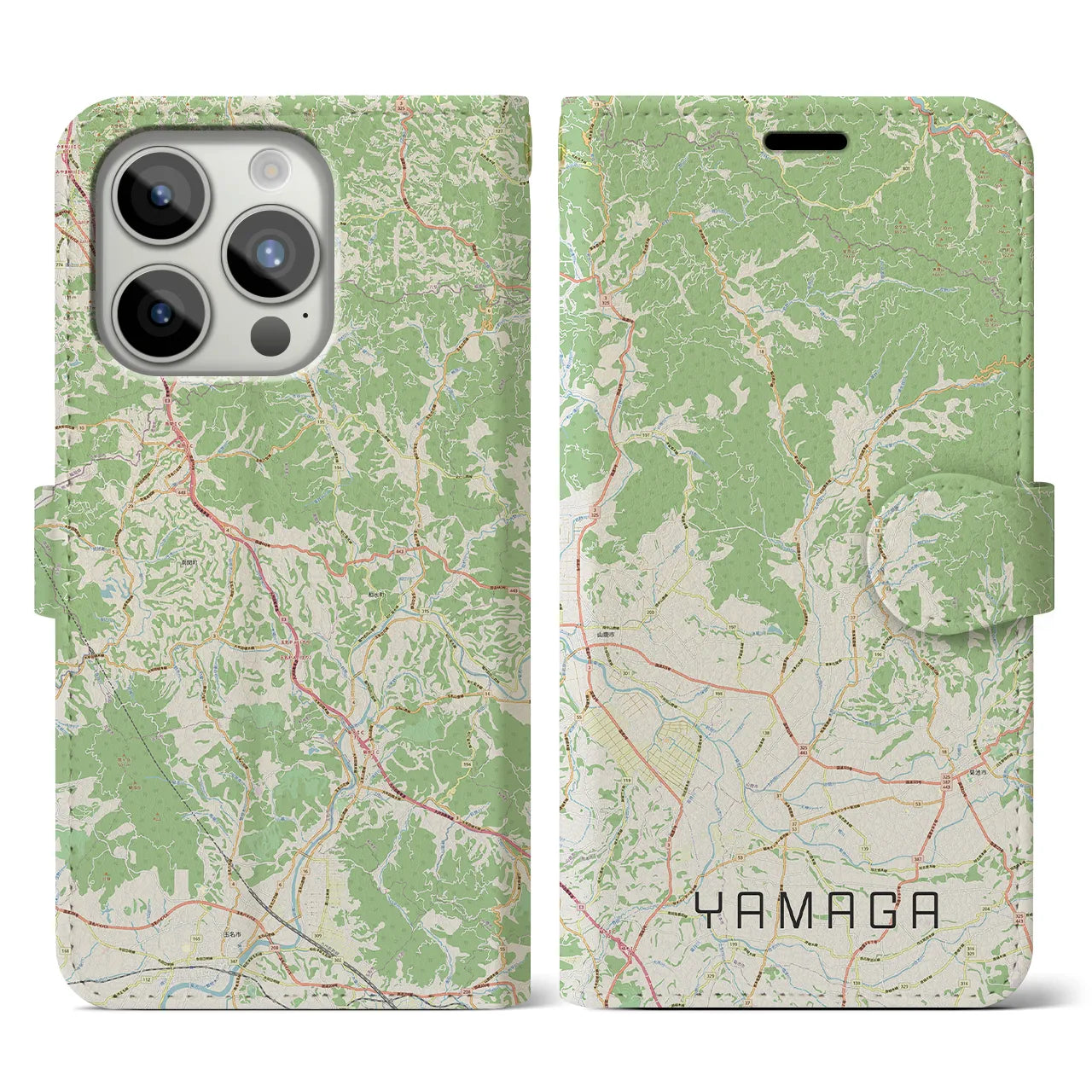 【山鹿(熊本県)】地図柄iPhoneケース(手帳タイプ)ナチュラル・iPhone 15 Pro 用