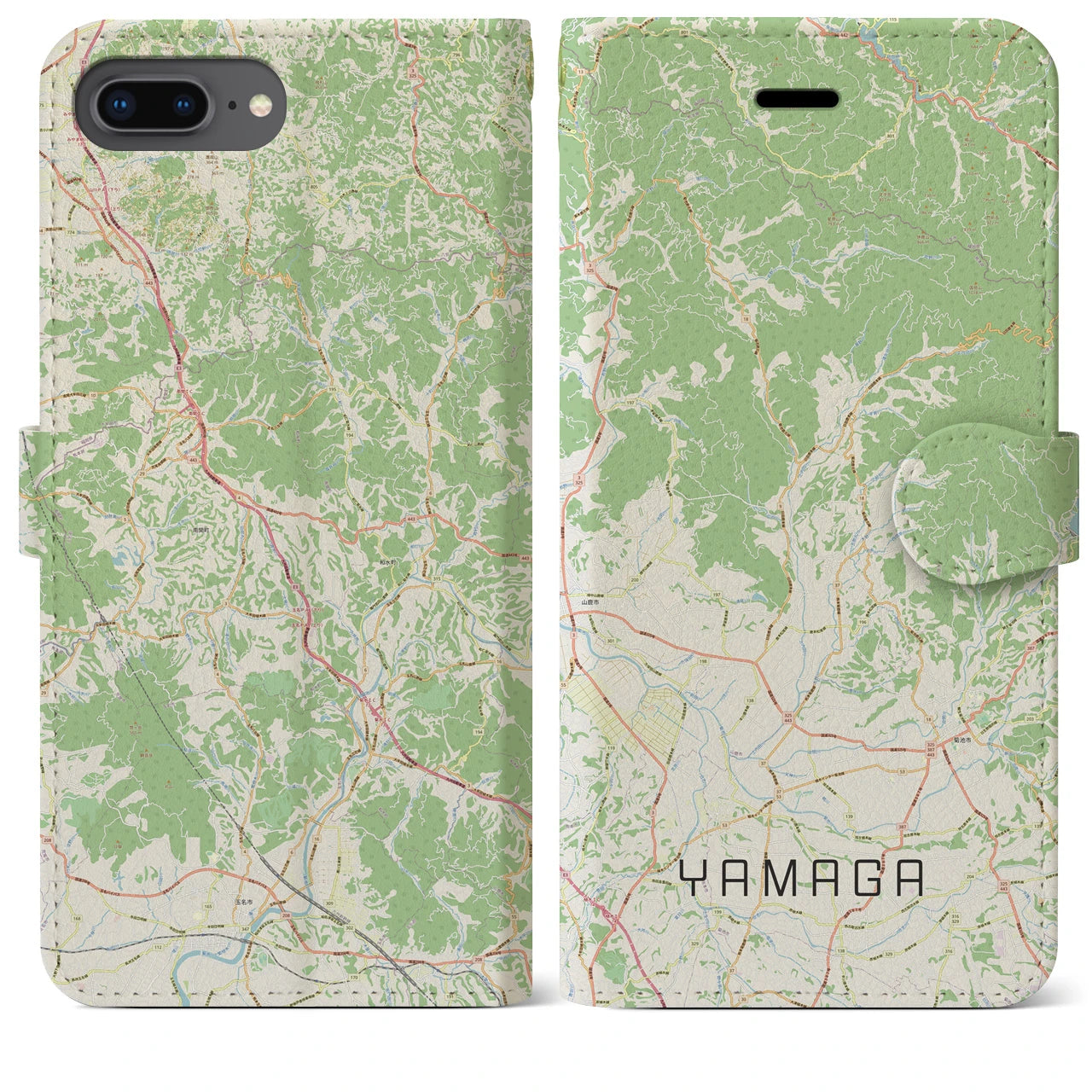 【山鹿(熊本県)】地図柄iPhoneケース(手帳タイプ)ナチュラル・iPhone 8Plus /7Plus / 6sPlus / 6Plus 用