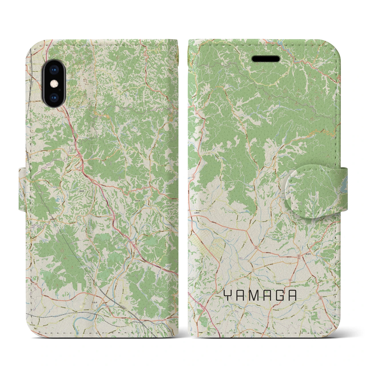 【山鹿(熊本県)】地図柄iPhoneケース(手帳タイプ)ナチュラル・iPhone XS / X 用