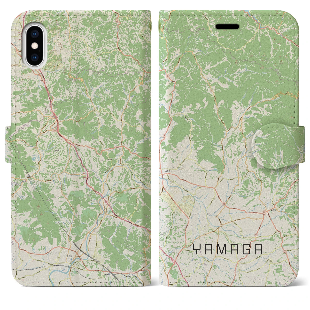 【山鹿(熊本県)】地図柄iPhoneケース(手帳タイプ)ナチュラル・iPhone XS Max 用