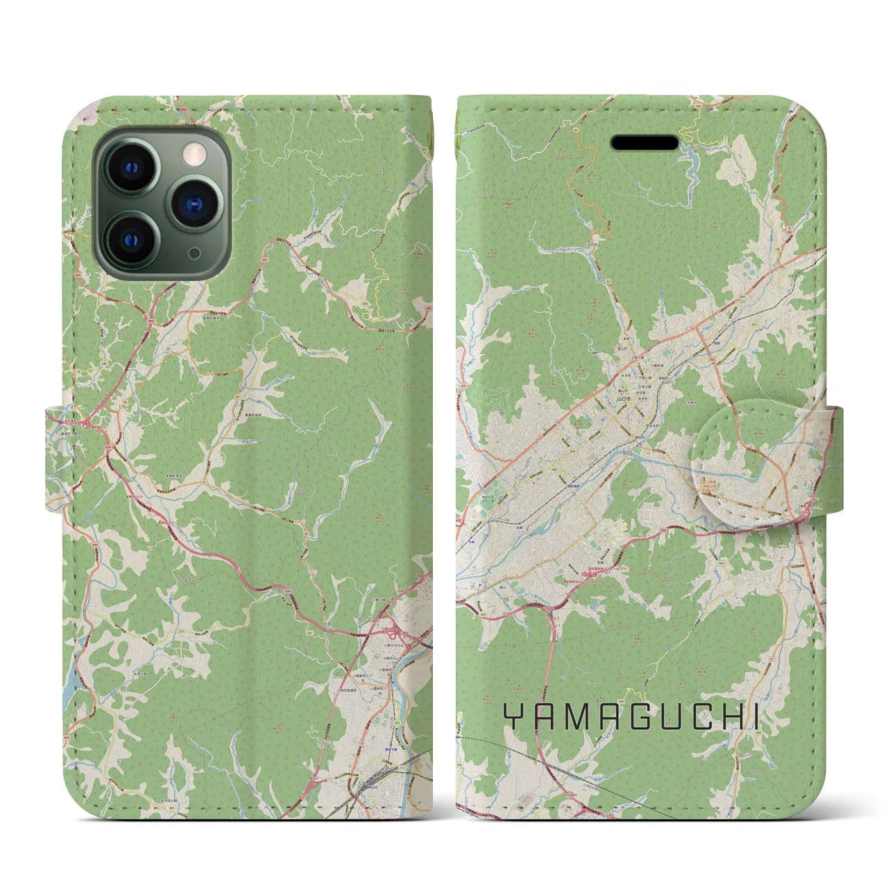 【山口(山口県)】地図柄iPhoneケース(手帳タイプ)ナチュラル・iPhone 11 Pro 用