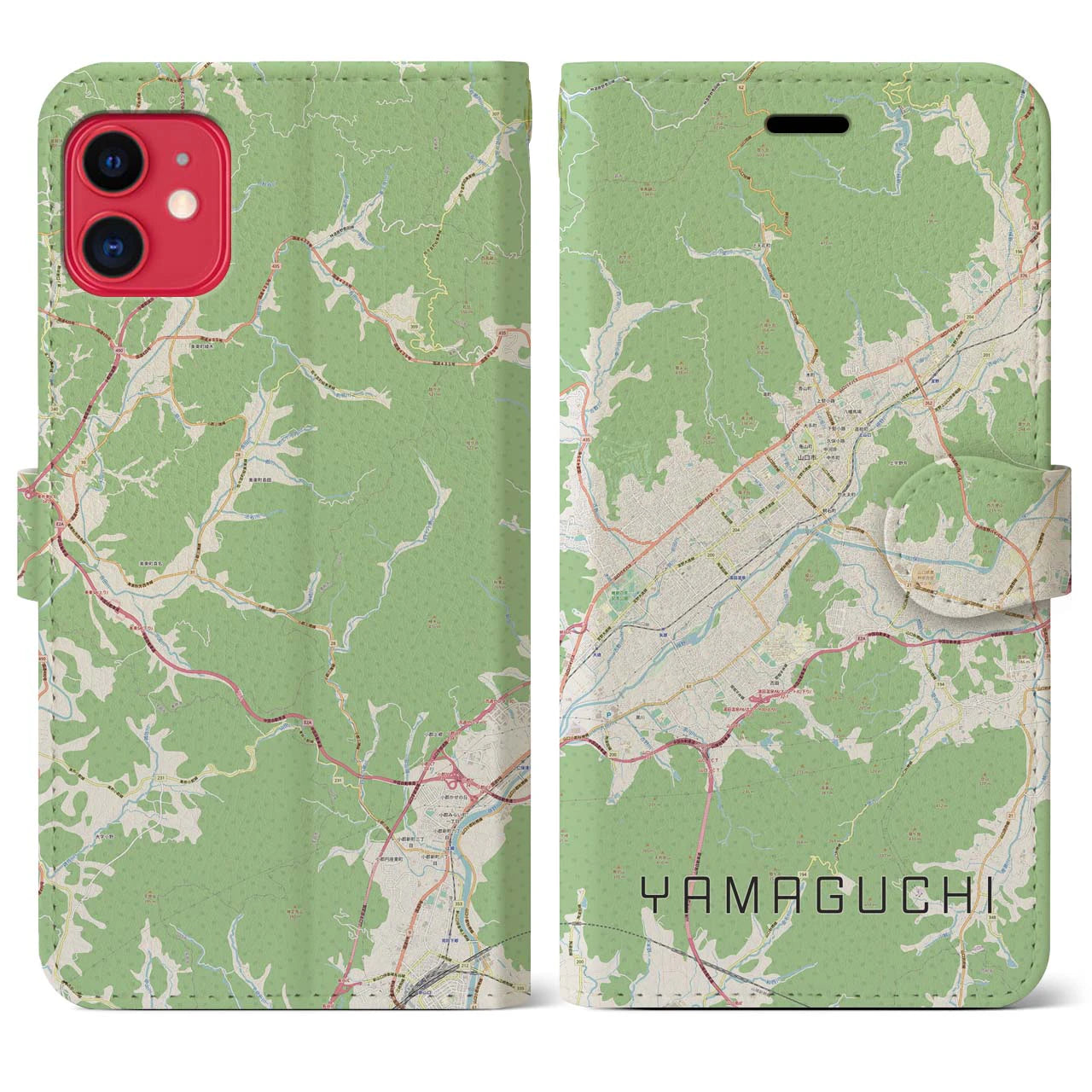 【山口(山口県)】地図柄iPhoneケース(手帳タイプ)ナチュラル・iPhone 11 用