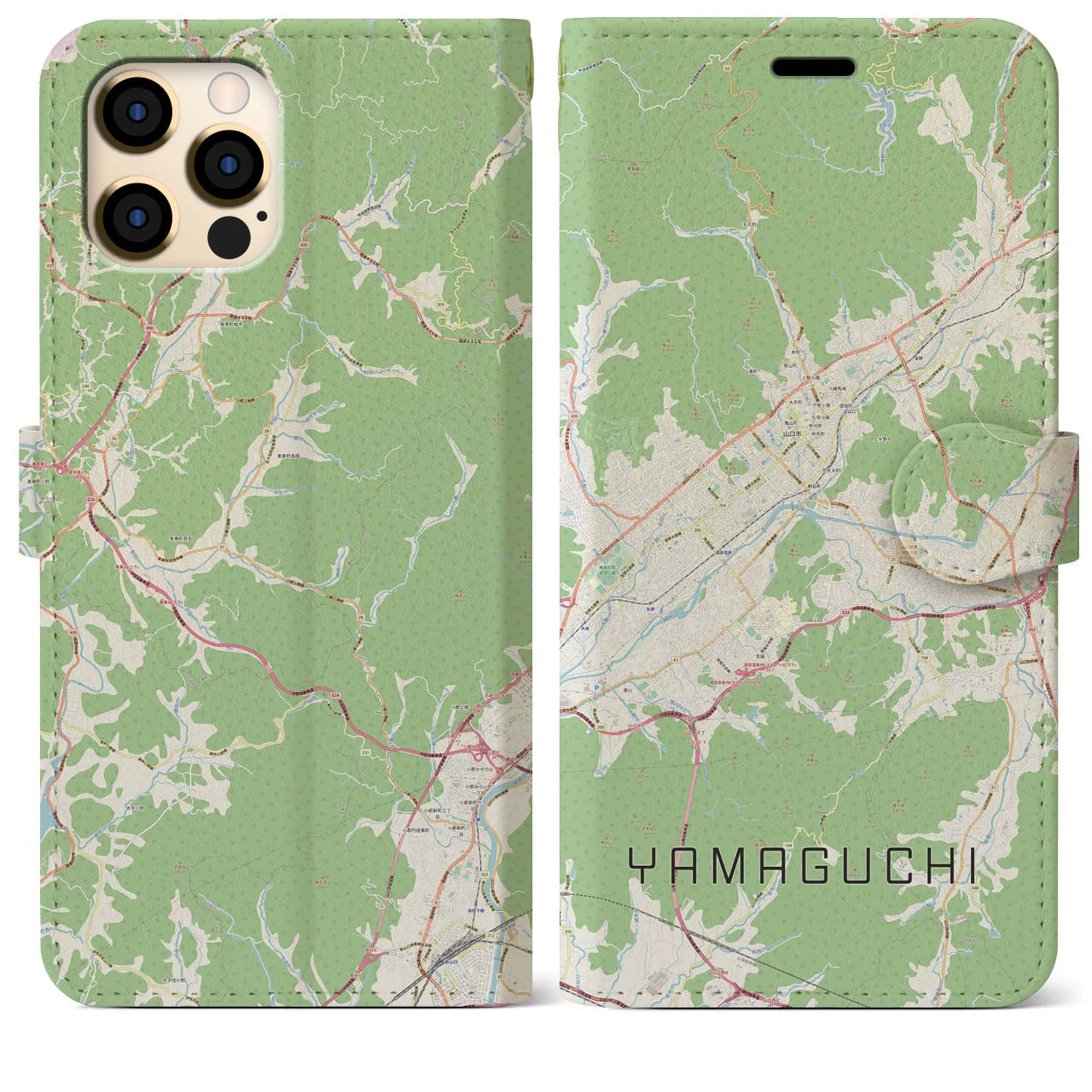 【山口(山口県)】地図柄iPhoneケース(手帳タイプ)ナチュラル・iPhone 12 Pro Max 用