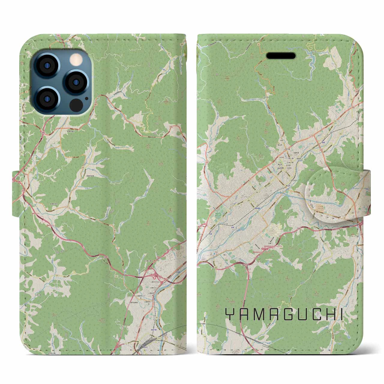 【山口(山口県)】地図柄iPhoneケース(手帳タイプ)ナチュラル・iPhone 12 / 12 Pro 用