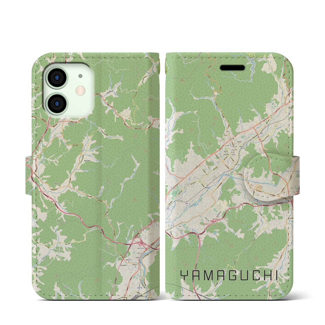 【山口(山口県)】地図柄iPhoneケース(手帳タイプ)ナチュラル・iPhone 12 mini 用