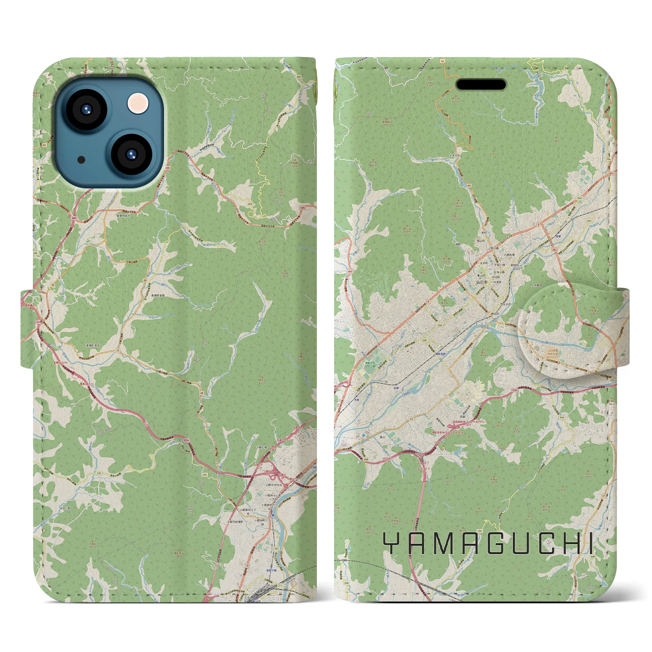 【山口(山口県)】地図柄iPhoneケース(手帳タイプ)ナチュラル・iPhone 13 Pro 用