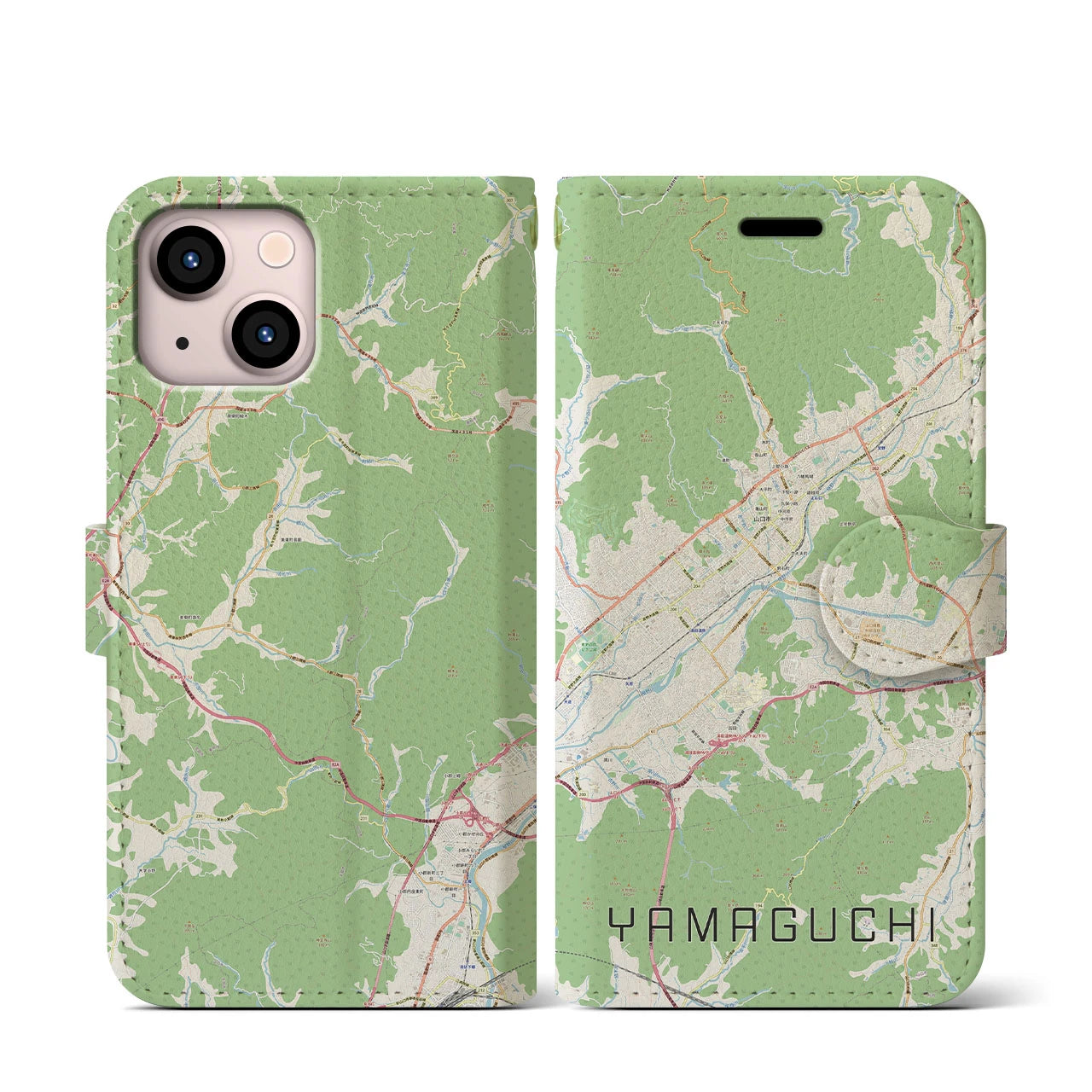 【山口(山口県)】地図柄iPhoneケース(手帳タイプ)ナチュラル・iPhone 13 mini 用