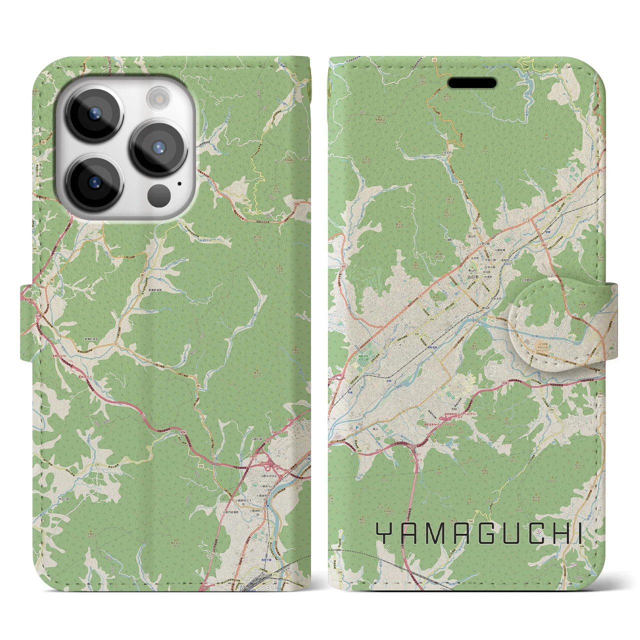 【山口(山口県)】地図柄iPhoneケース(手帳タイプ)ナチュラル・iPhone 14 Pro 用
