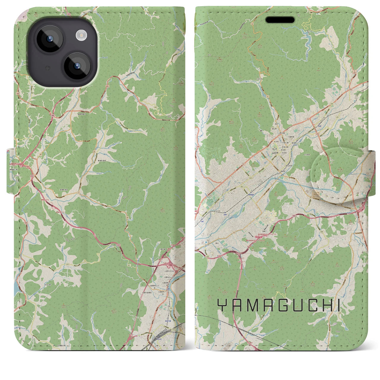 【山口(山口県)】地図柄iPhoneケース(手帳タイプ)ナチュラル・iPhone 14 Plus 用