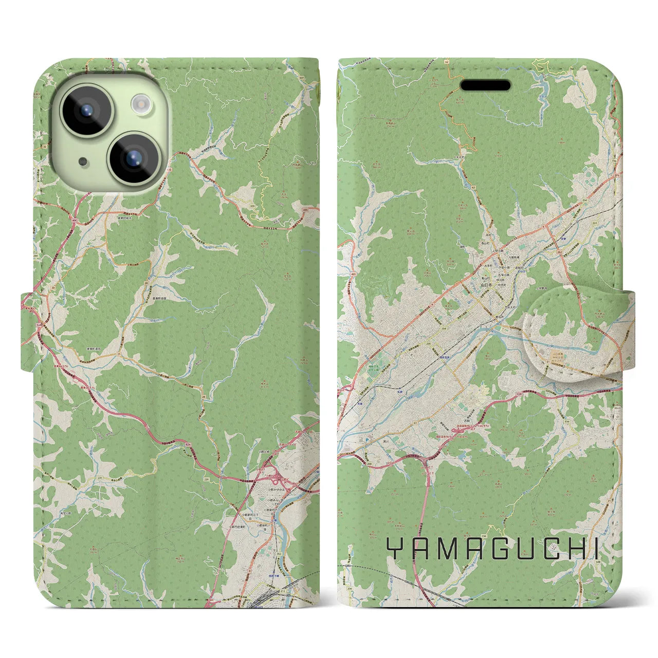 【山口(山口県)】地図柄iPhoneケース(手帳タイプ)ナチュラル・iPhone 15 用