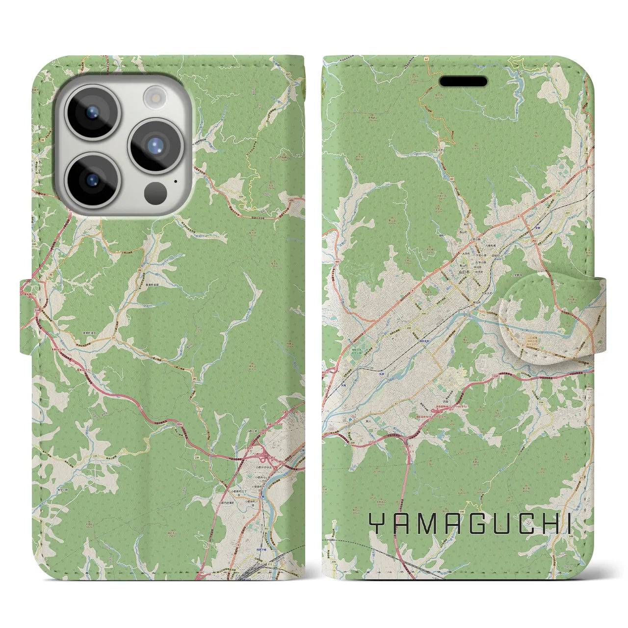 【山口(山口県)】地図柄iPhoneケース(手帳タイプ)ナチュラル・iPhone 15 Pro 用
