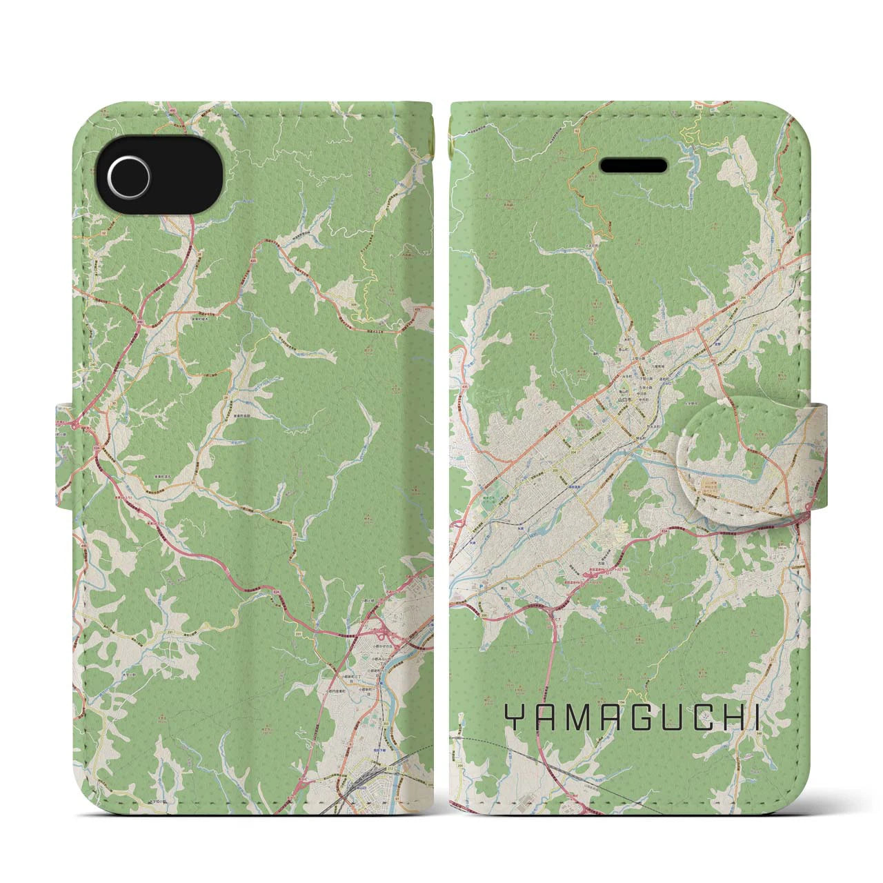 【山口(山口県)】地図柄iPhoneケース(手帳タイプ)ナチュラル・iPhone SE(第3 / 第2世代) / 8 / 7 / 6s / 6 用