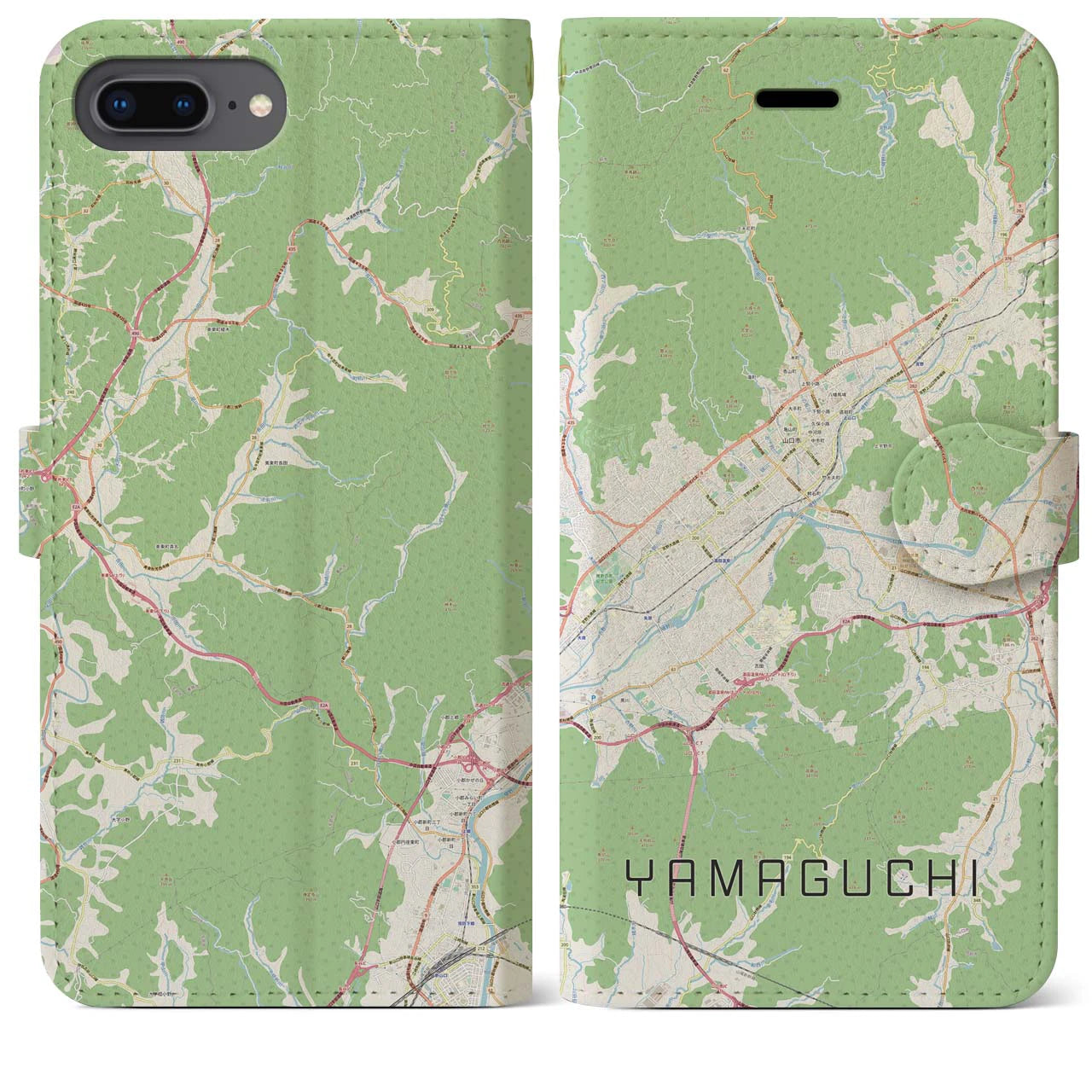 【山口(山口県)】地図柄iPhoneケース(手帳タイプ)ナチュラル・iPhone 8Plus /7Plus / 6sPlus / 6Plus 用