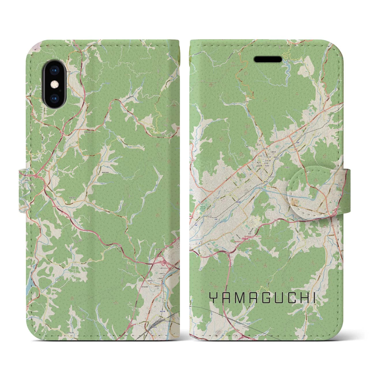 【山口(山口県)】地図柄iPhoneケース(手帳タイプ)ナチュラル・iPhone XS / X 用
