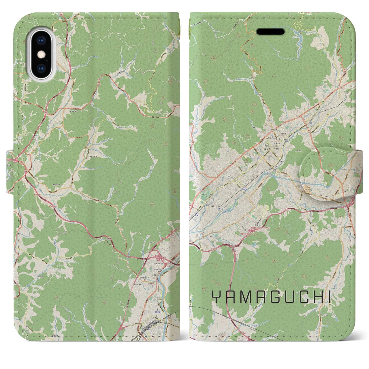 【山口(山口県)】地図柄iPhoneケース(手帳タイプ)ナチュラル・iPhone XS Max 用