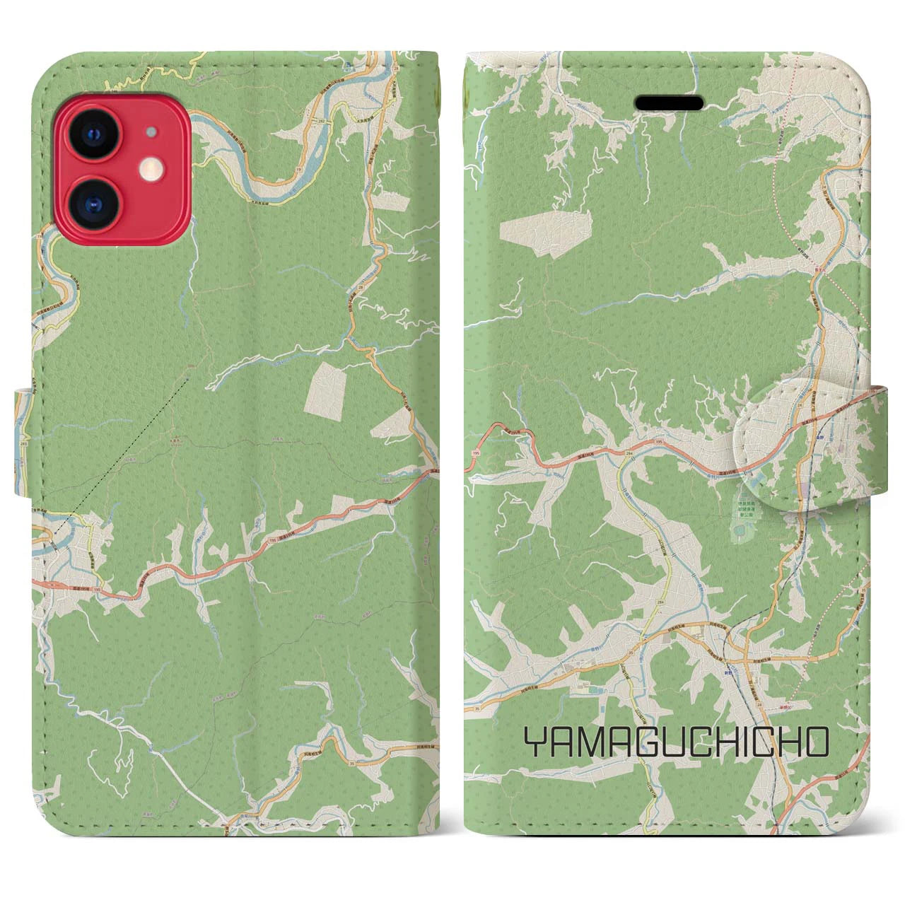 【山口町(徳島県)】地図柄iPhoneケース(手帳タイプ)ナチュラル・iPhone 11 用