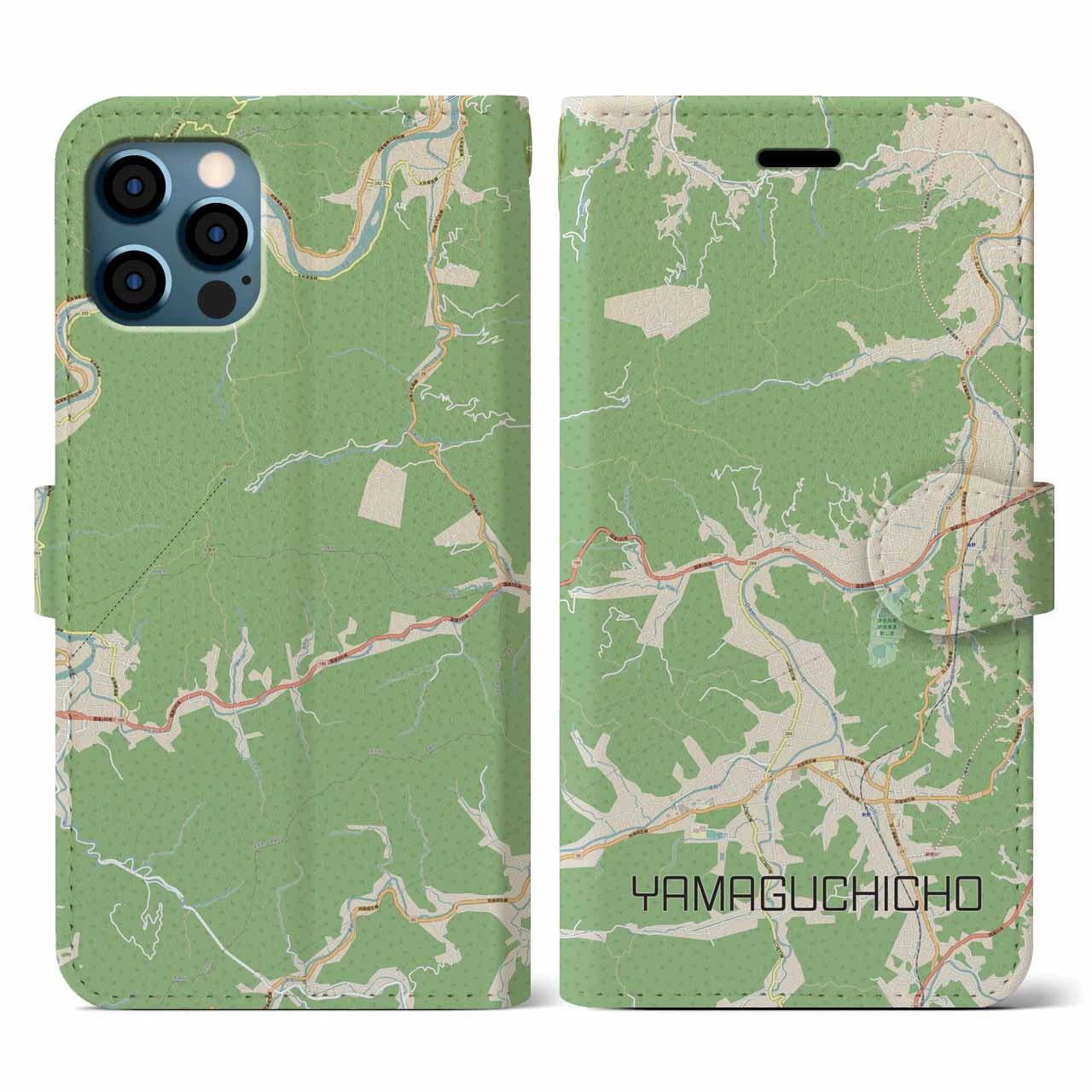 【山口町(徳島県)】地図柄iPhoneケース(手帳タイプ)ナチュラル・iPhone 12 / 12 Pro 用