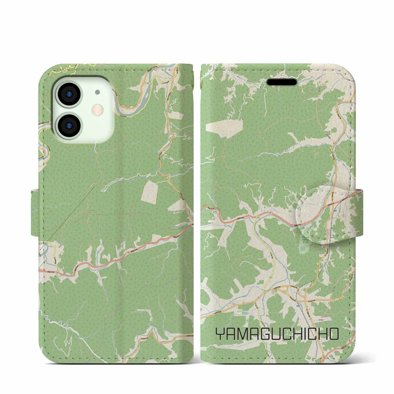 【山口町(徳島県)】地図柄iPhoneケース(手帳タイプ)ナチュラル・iPhone 12 mini 用