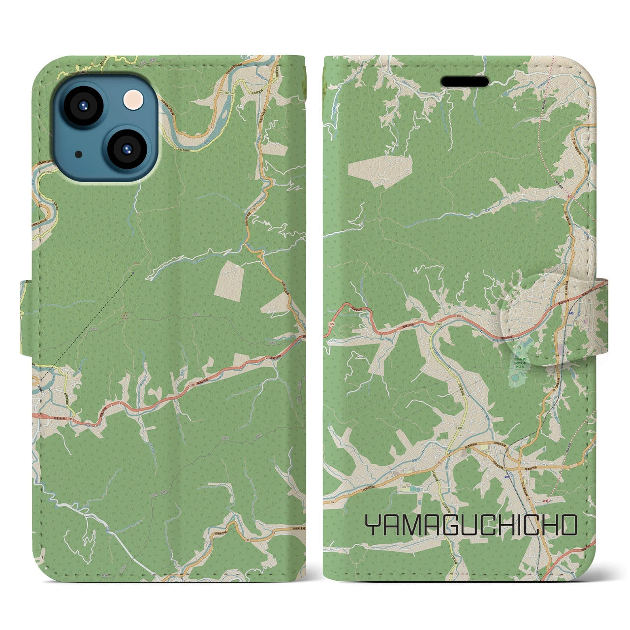 【山口町(徳島県)】地図柄iPhoneケース(手帳タイプ)ナチュラル・iPhone 13 用