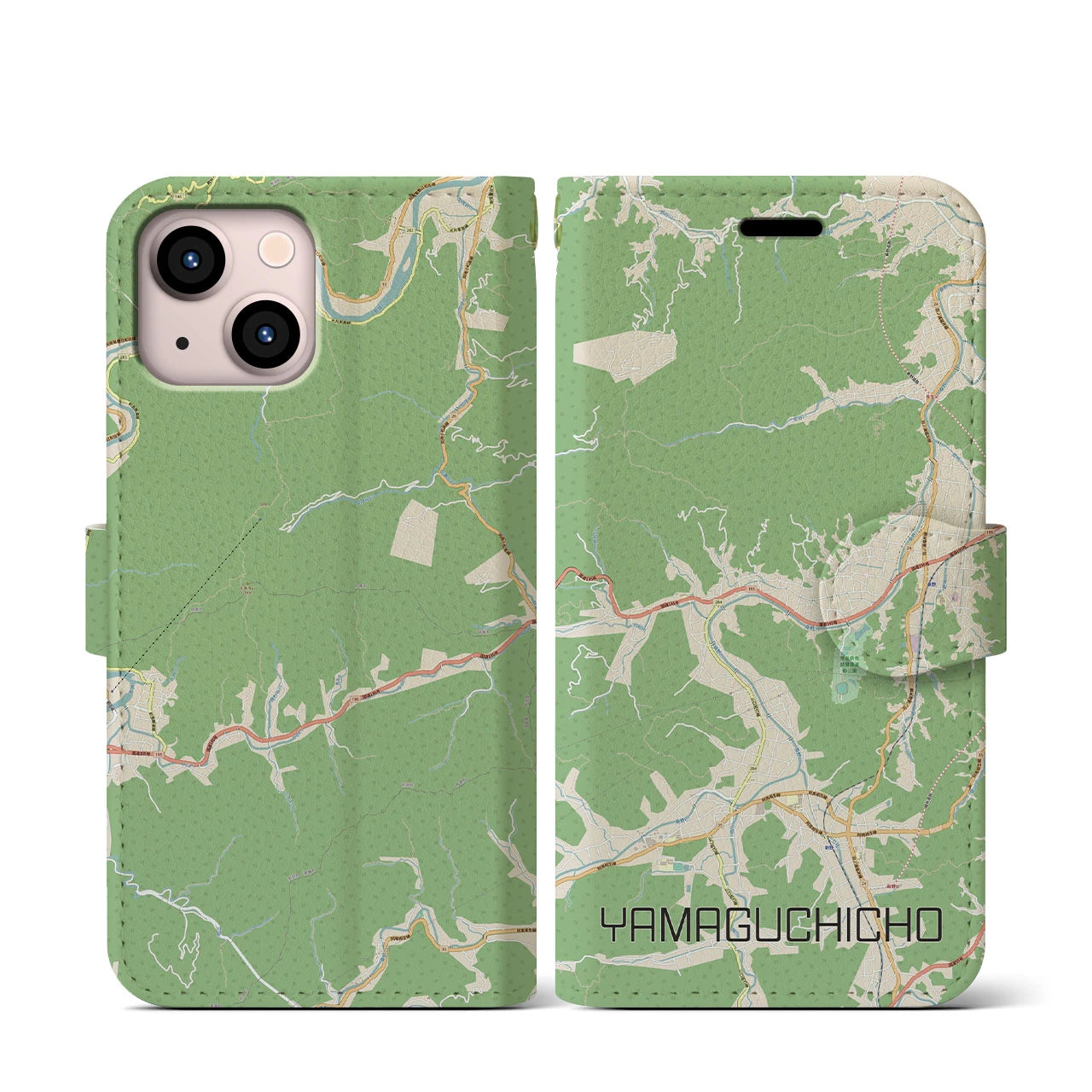 【山口町(徳島県)】地図柄iPhoneケース(手帳タイプ)ナチュラル・iPhone 13 mini 用