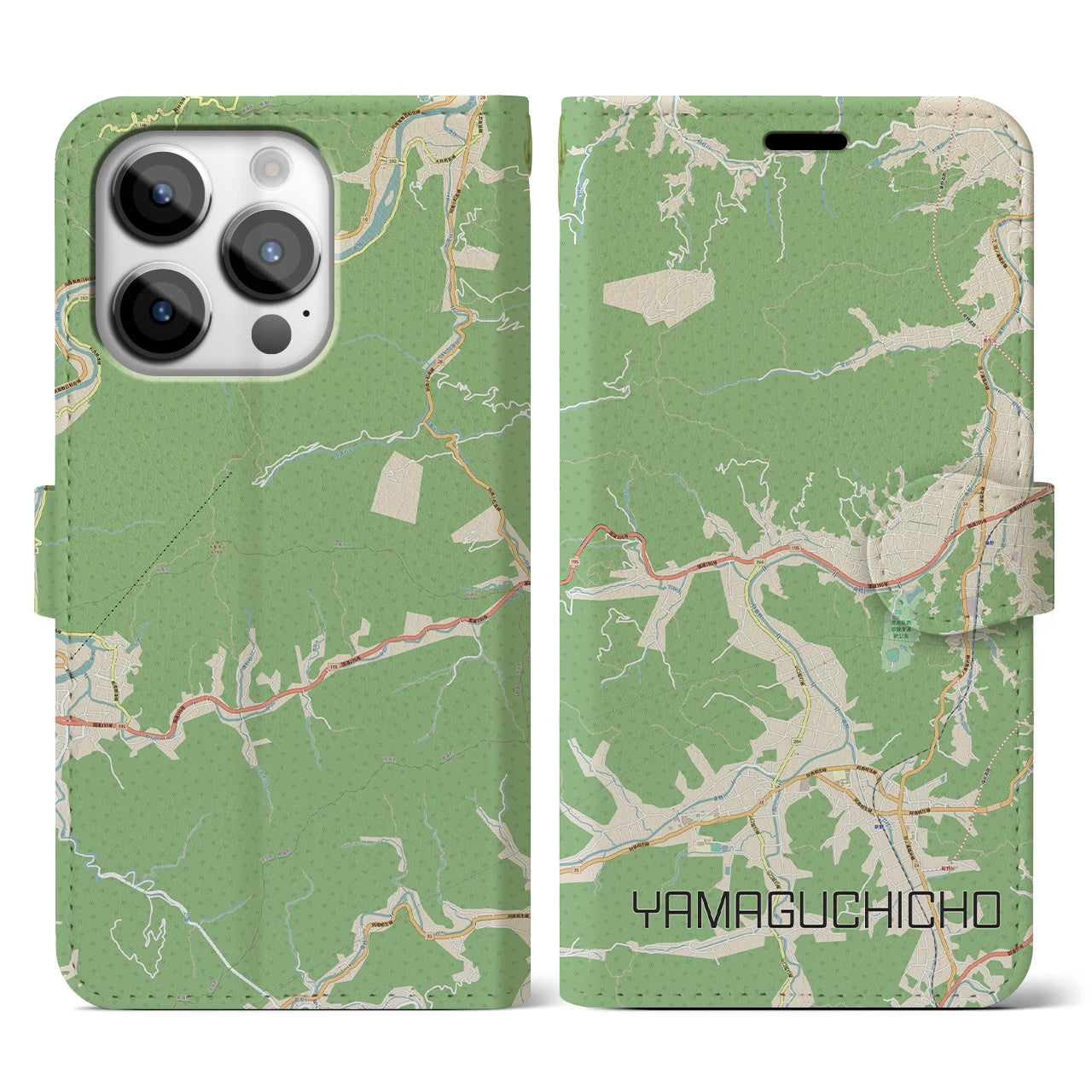 【山口町(徳島県)】地図柄iPhoneケース(手帳タイプ)ナチュラル・iPhone 14 Pro 用