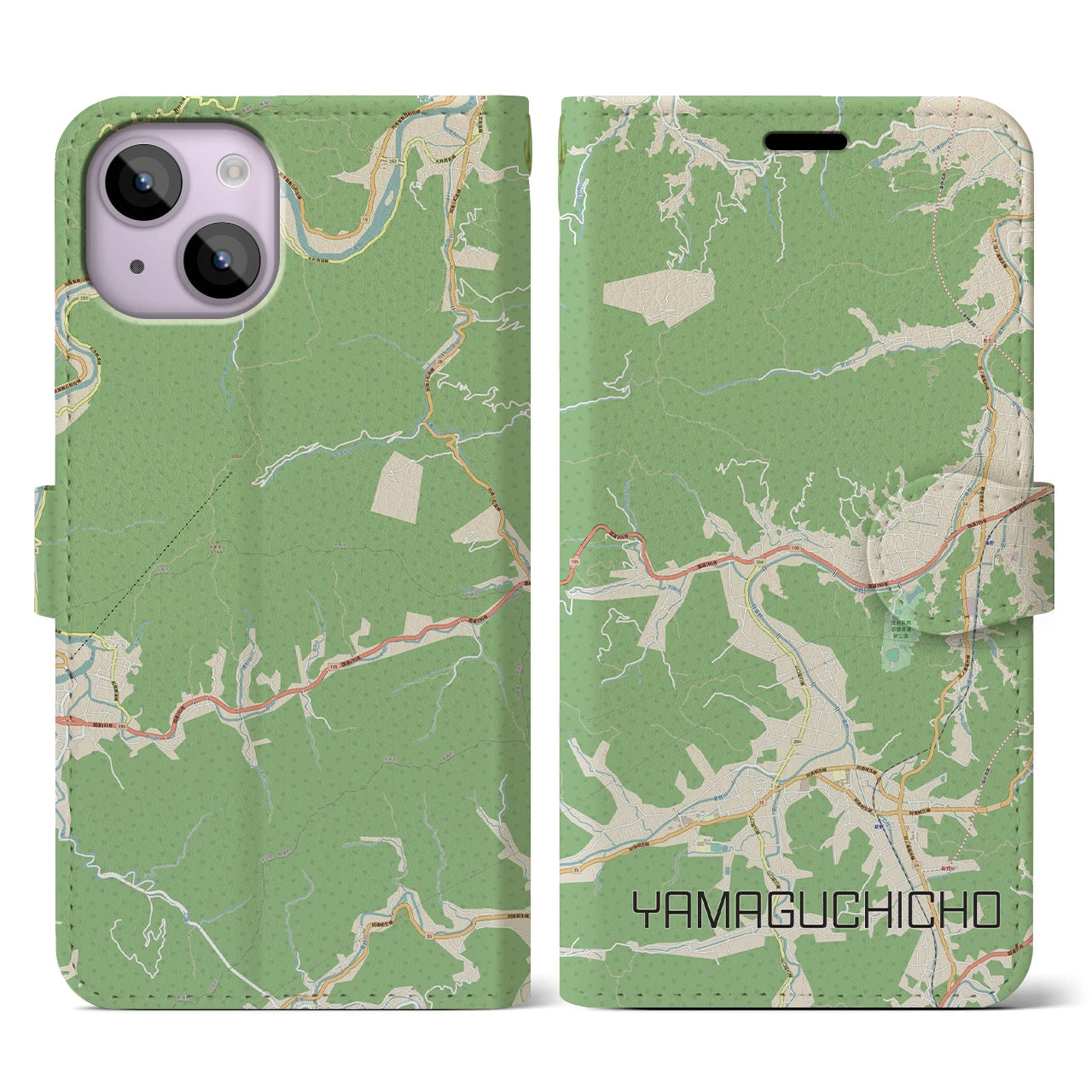 【山口町(徳島県)】地図柄iPhoneケース(手帳タイプ)ナチュラル・iPhone 14 用