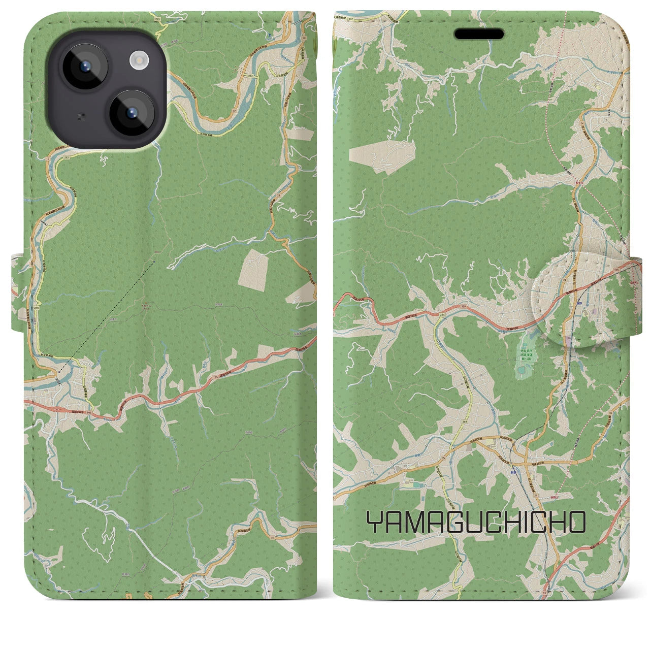 【山口町(徳島県)】地図柄iPhoneケース(手帳タイプ)ナチュラル・iPhone 14 Plus 用