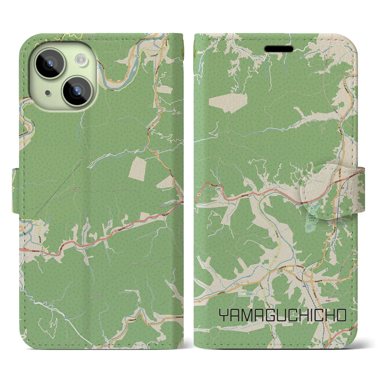 【山口町(徳島県)】地図柄iPhoneケース(手帳タイプ)ナチュラル・iPhone 15 用