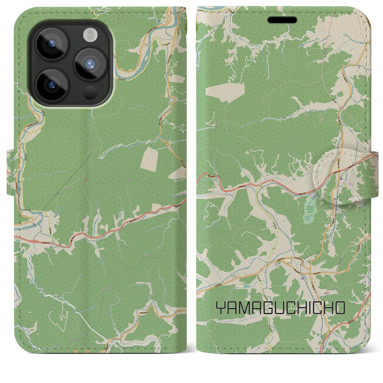 【山口町(徳島県)】地図柄iPhoneケース(手帳タイプ)ナチュラル・iPhone 15 Pro Max 用
