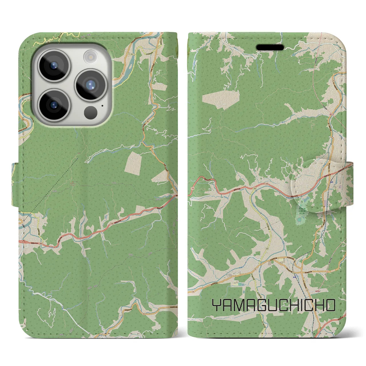 【山口町(徳島県)】地図柄iPhoneケース(手帳タイプ)ナチュラル・iPhone 15 Pro 用