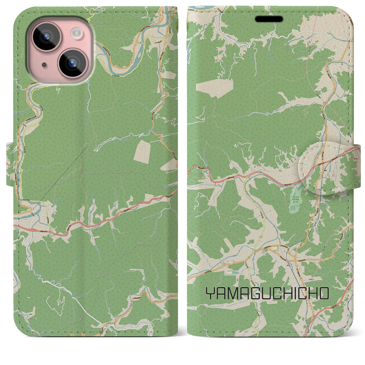 【山口町(徳島県)】地図柄iPhoneケース(手帳タイプ)ナチュラル・iPhone 15 Plus 用