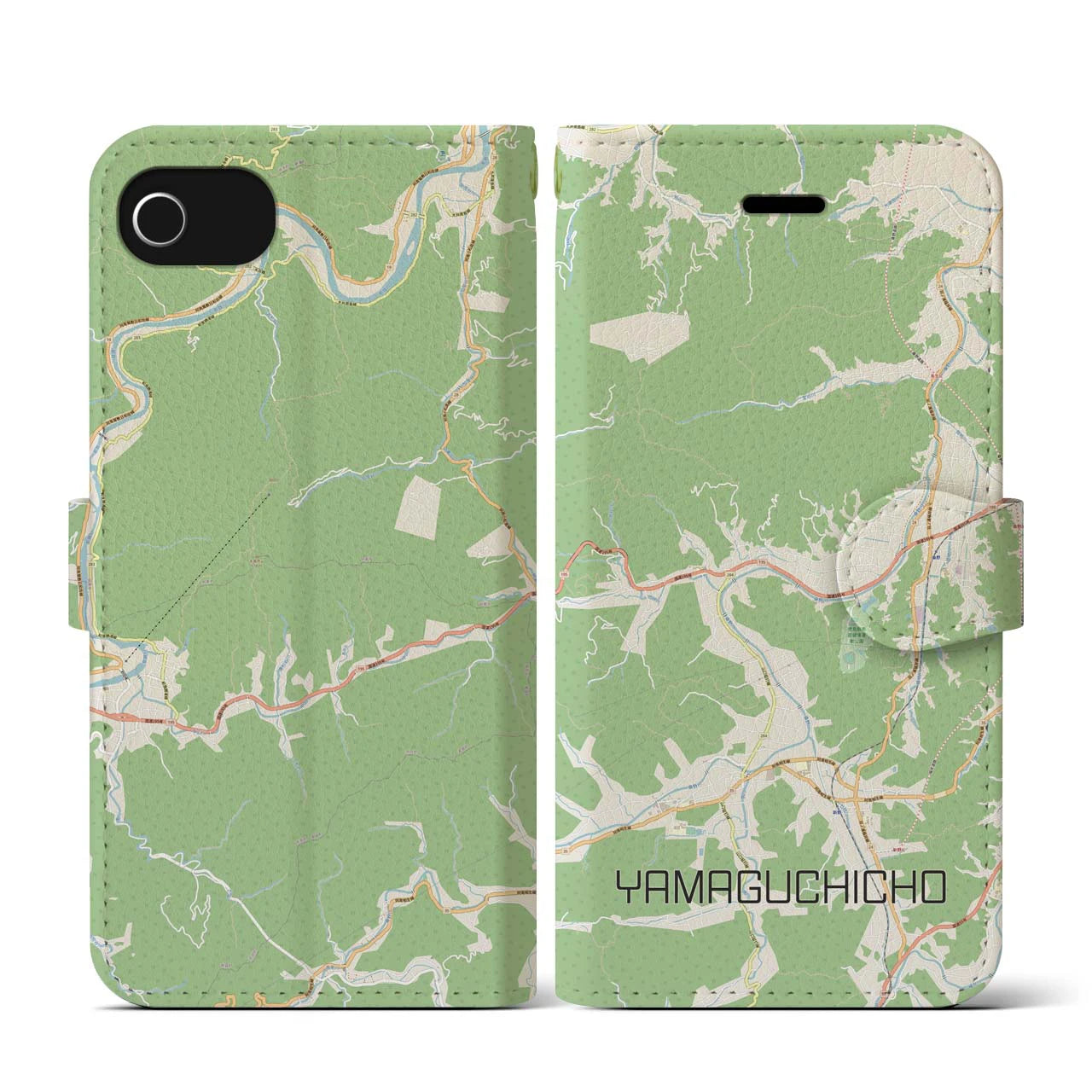 【山口町(徳島県)】地図柄iPhoneケース(手帳タイプ)ナチュラル・iPhone SE(第3 / 第2世代) / 8 / 7 / 6s / 6 用