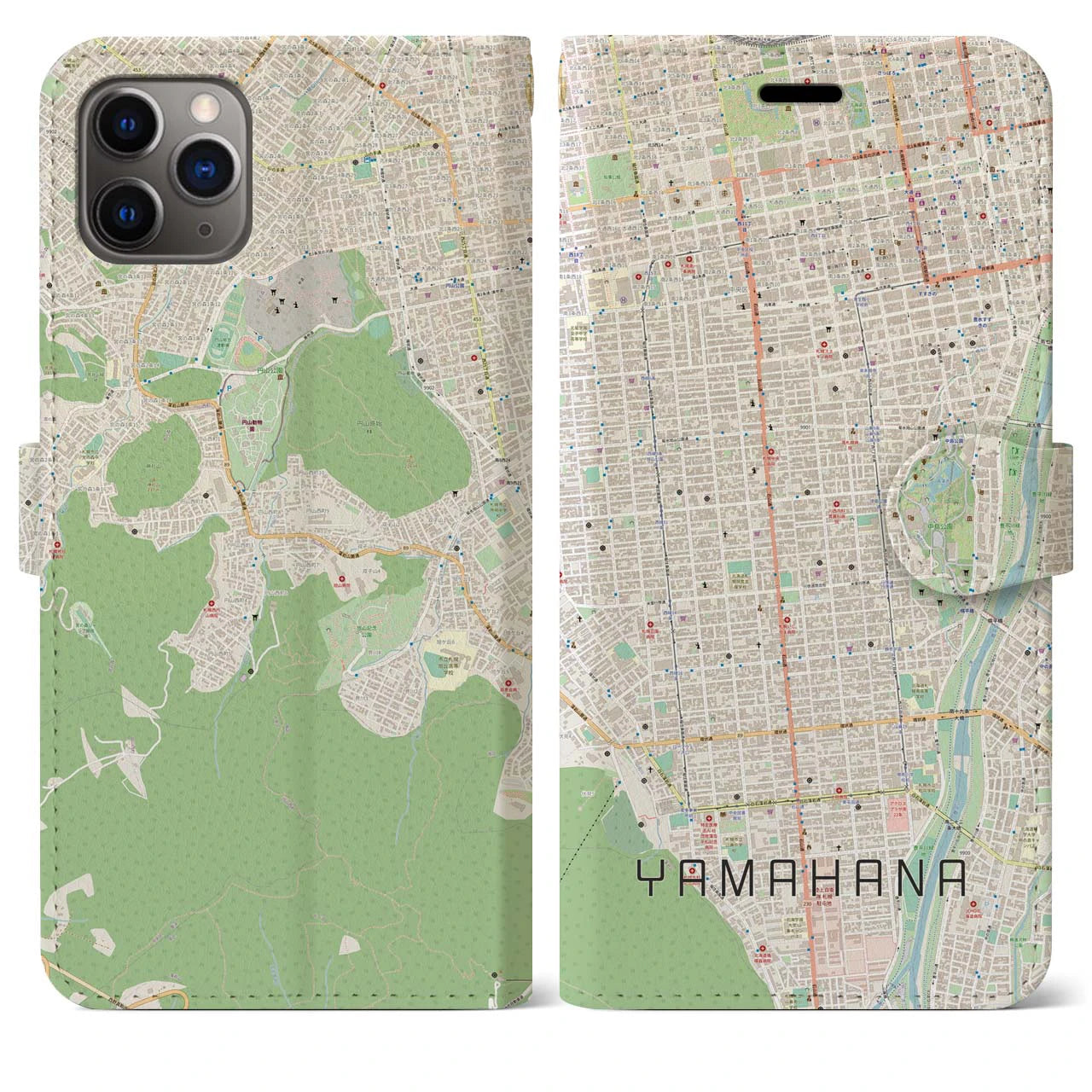 【山鼻(北海道)】地図柄iPhoneケース(手帳タイプ)ナチュラル・iPhone 11 Pro Max 用