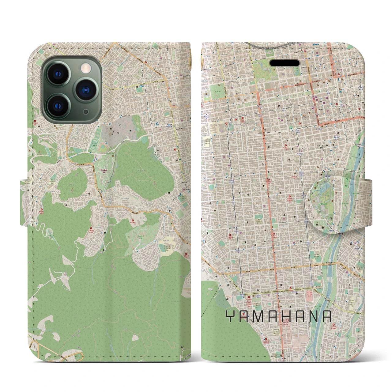 【山鼻(北海道)】地図柄iPhoneケース(手帳タイプ)ナチュラル・iPhone 11 Pro 用
