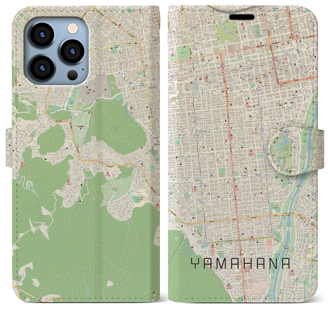 【山鼻(北海道)】地図柄iPhoneケース(手帳タイプ)ナチュラル・iPhone 13 Pro Max 用