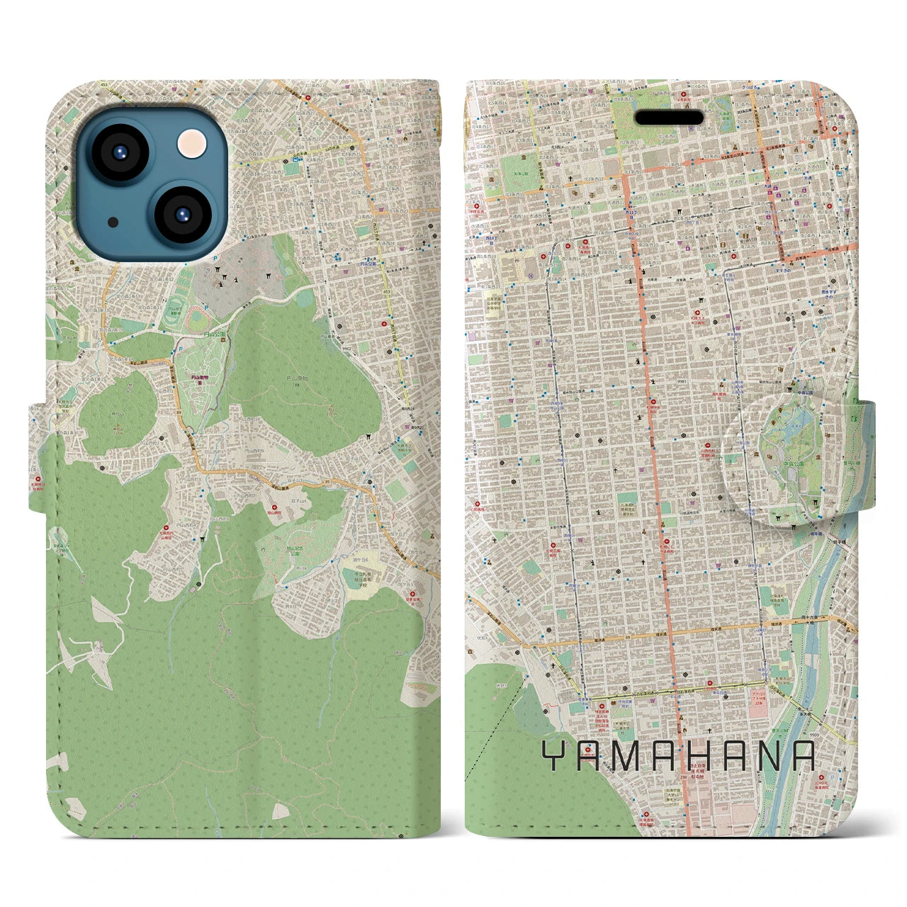 【山鼻(北海道)】地図柄iPhoneケース(手帳タイプ)ナチュラル・iPhone 13 用