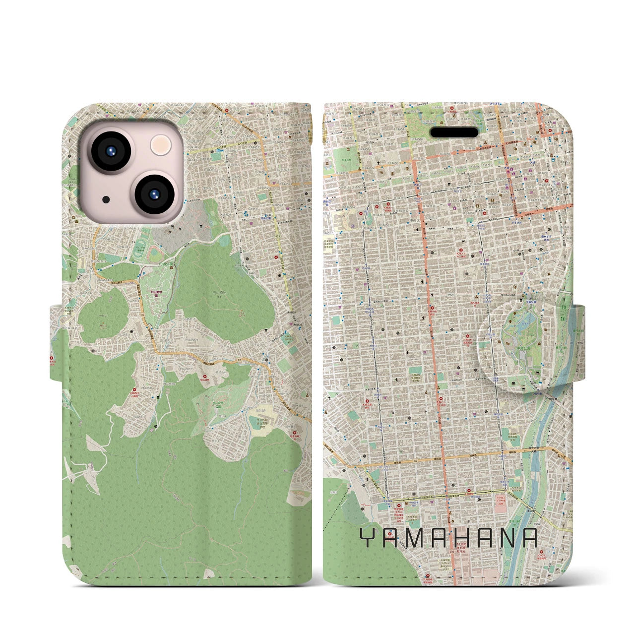 【山鼻(北海道)】地図柄iPhoneケース(手帳タイプ)ナチュラル・iPhone 13 mini 用