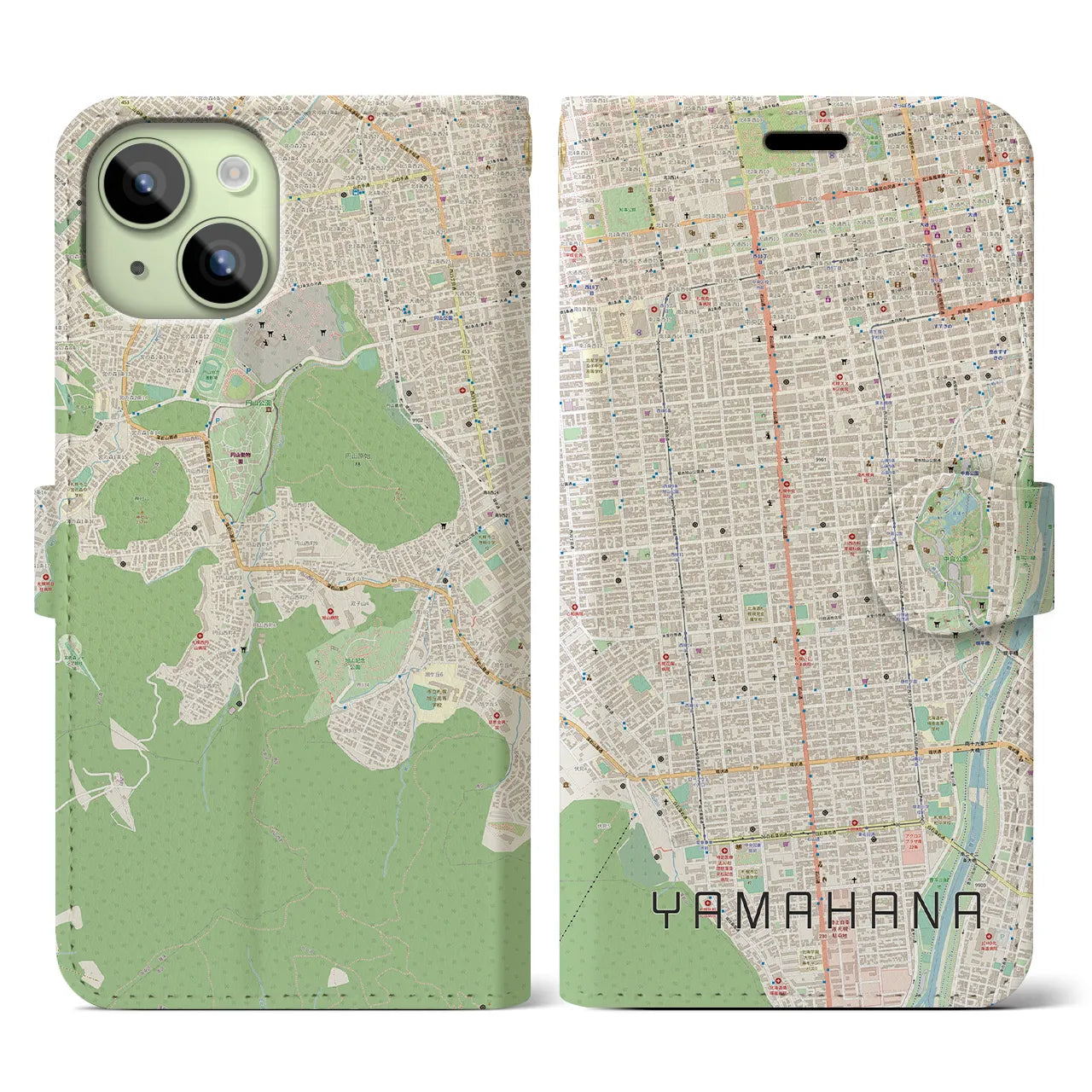 【山鼻(北海道)】地図柄iPhoneケース(手帳タイプ)ナチュラル・iPhone 15 用