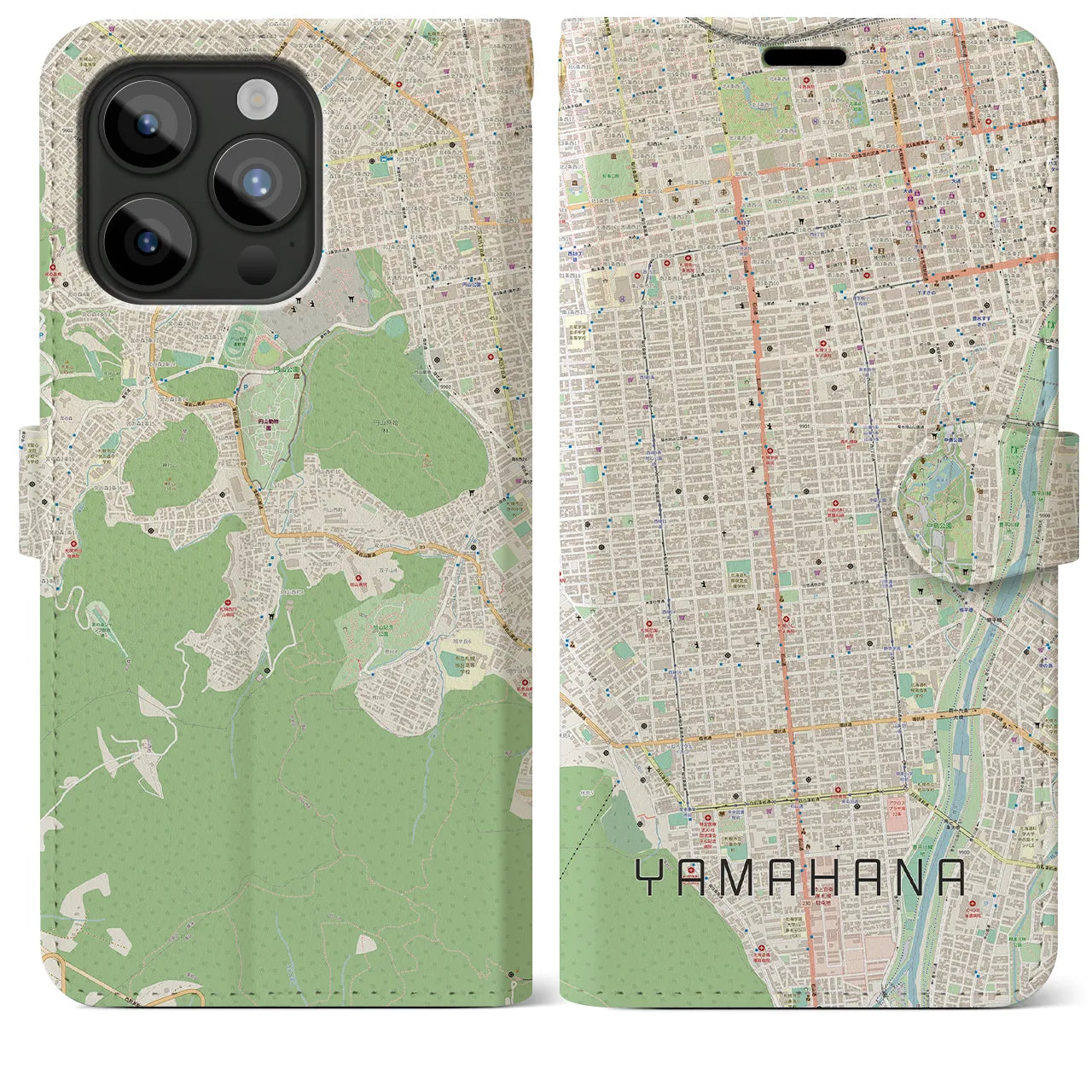 【山鼻(北海道)】地図柄iPhoneケース(手帳タイプ)ナチュラル・iPhone 15 Pro Max 用