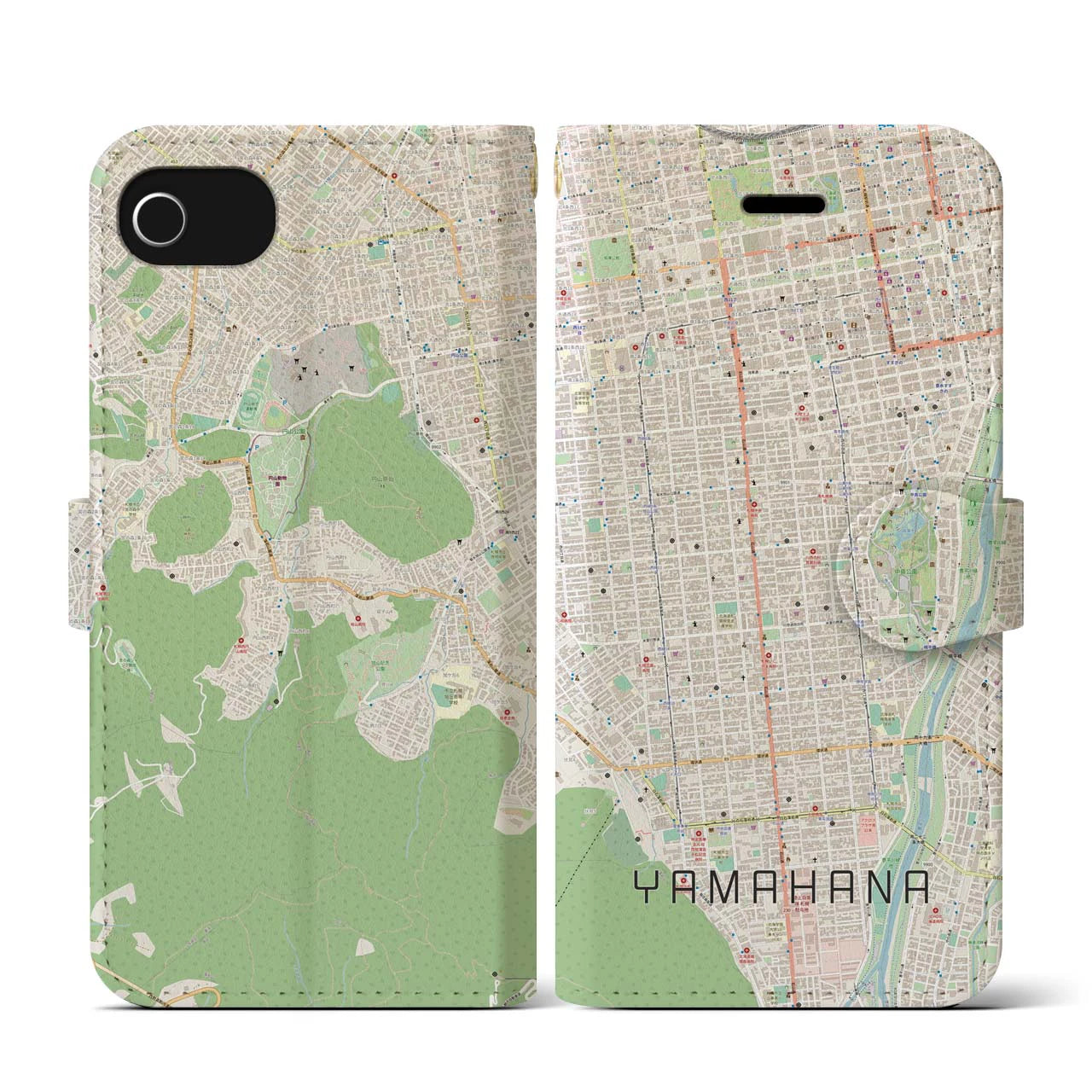 【山鼻(北海道)】地図柄iPhoneケース(手帳タイプ)ナチュラル・iPhone SE(第3 / 第2世代) / 8 / 7 / 6s / 6 用